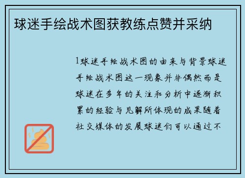 球迷手绘战术图获教练点赞并采纳